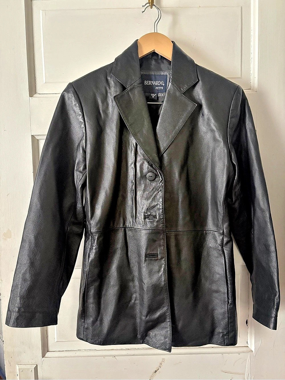 Vintage 1990s Bernardo Black Blazer Petite Genuine 100% Real Leather Jacket, Me